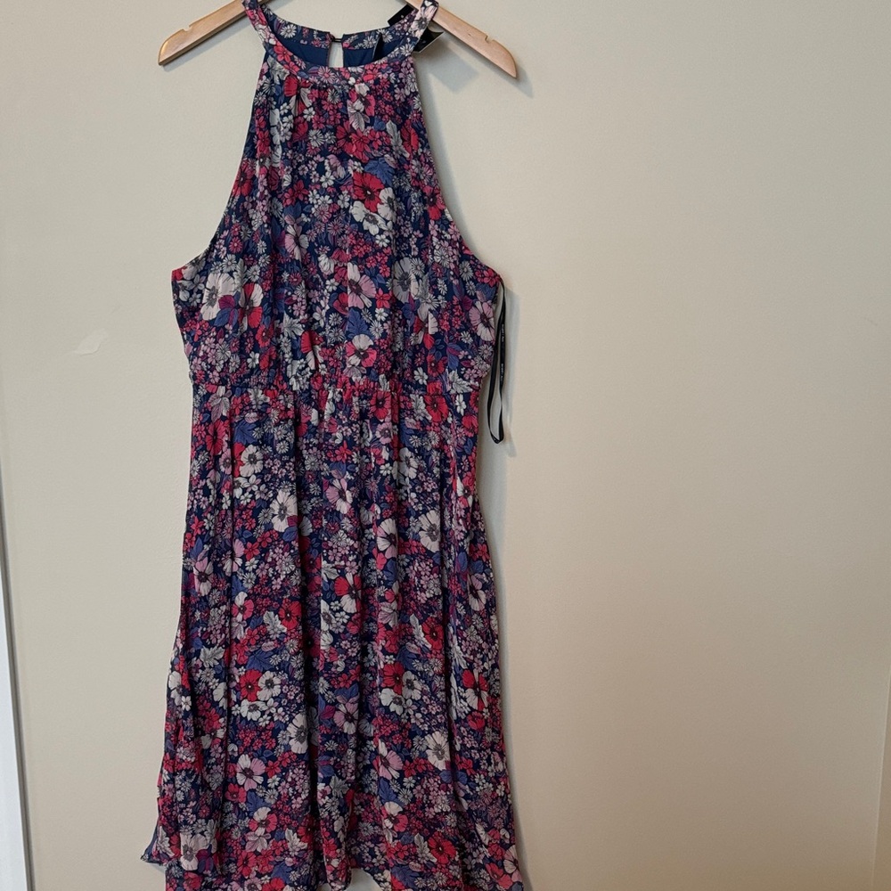 BCBG Floral Halter Mini Dress in Pink & Navy